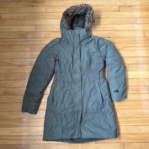 The North Face Arctic Parka Olive Green Faux Fur Hood Women Medium NF0A35BQ